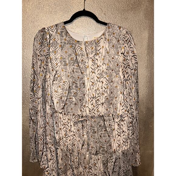 En Crème Boho Hippie Edgy Gipsy Tunic Summer Metallic Long Sleeves Dress - Picture 2 of 9